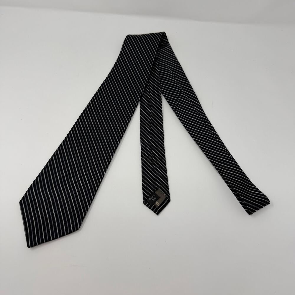 Calvin Klein Vintage Black Silver Striped Silk Tie